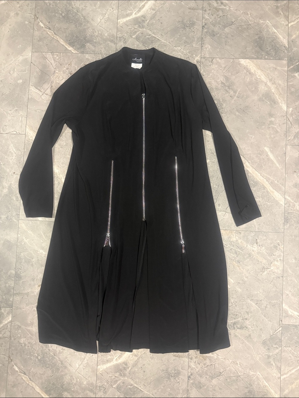Black Long Zip-Front Women's Cardigan